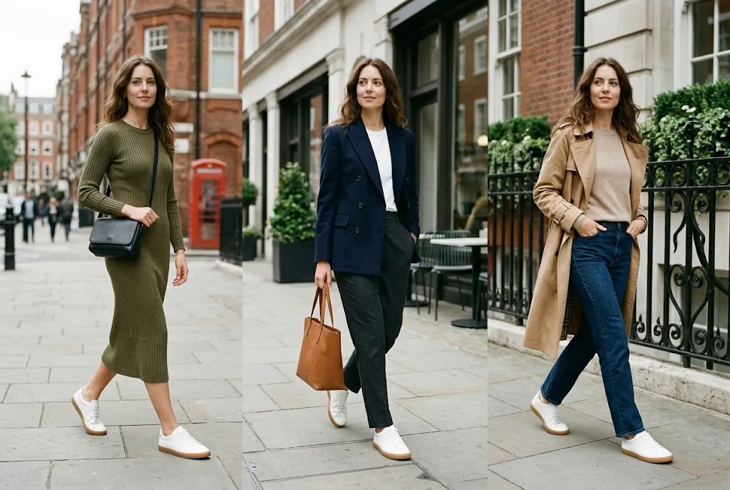 How to Style Trainers With Smart and Casual Outfits Stylish trainers worn with smart and casual outfits