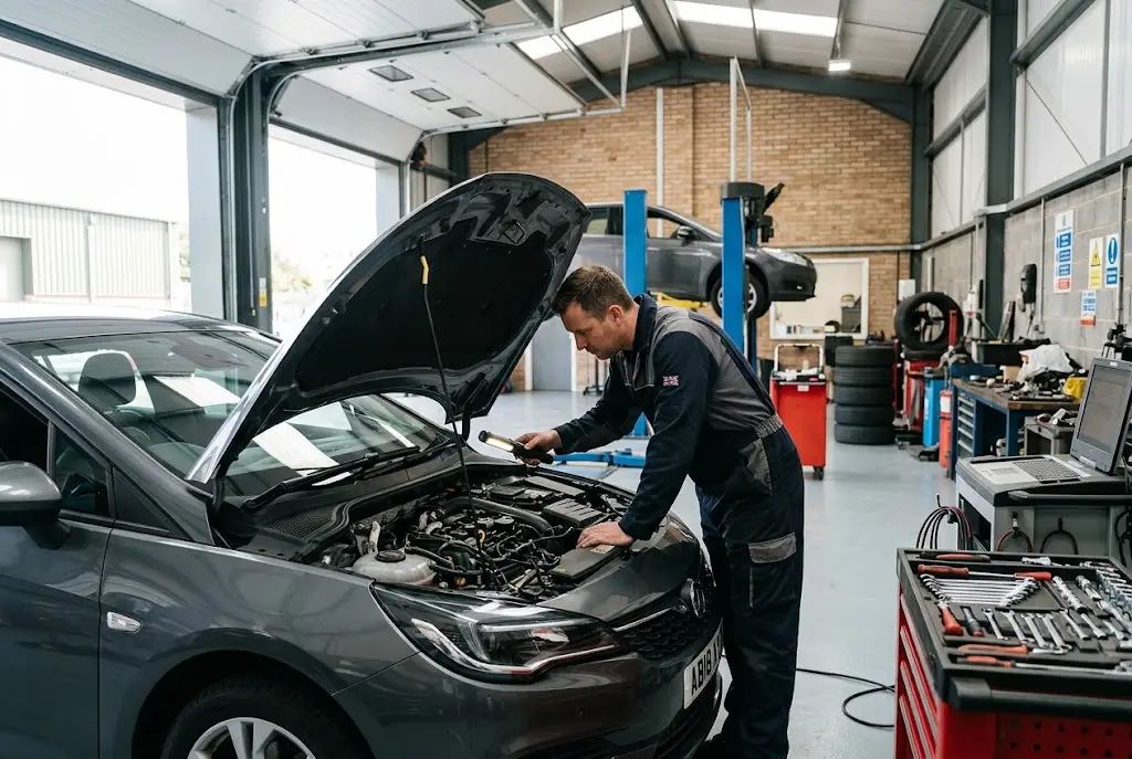 Vehicle maintenance being carried out at a professional UK garage