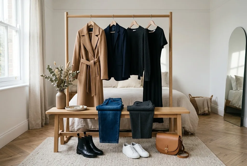 Essential women's clothing including jeans blazer knitwear coat and footwear